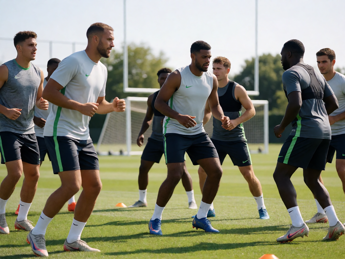 球队在训练场上的日常备战画面